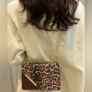 NEW Leopard Print Gold Mobwife Chain Crossbody‎ Shoulder Bag